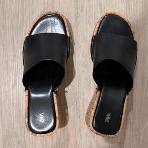 Zara Black Cork Slide Sandals size 39 never worn